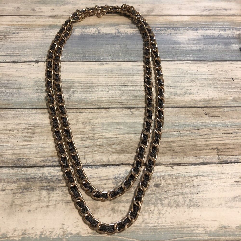Loft 50" Gold Tone Chain Necklace Black Chain Flapper
